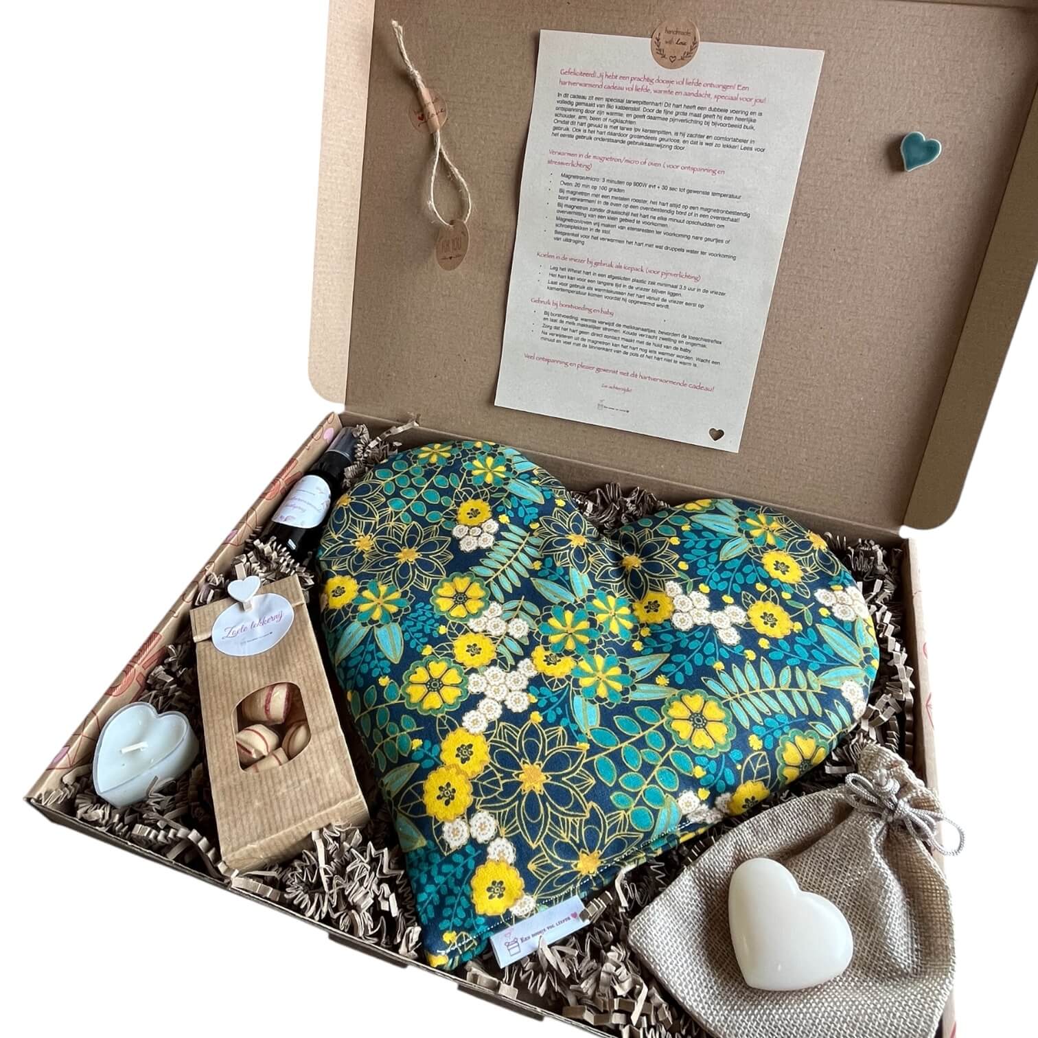 Handgemaakt verwarmbaar hart Herfstavond, knus brievenbuscadeau in warme herfsttinten.