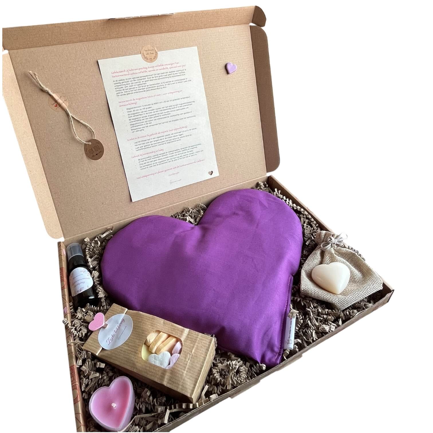 Handgemaakt verwarmbaar hart Lavendelhart, rustgevend brievenbuscadeau in lavendel.