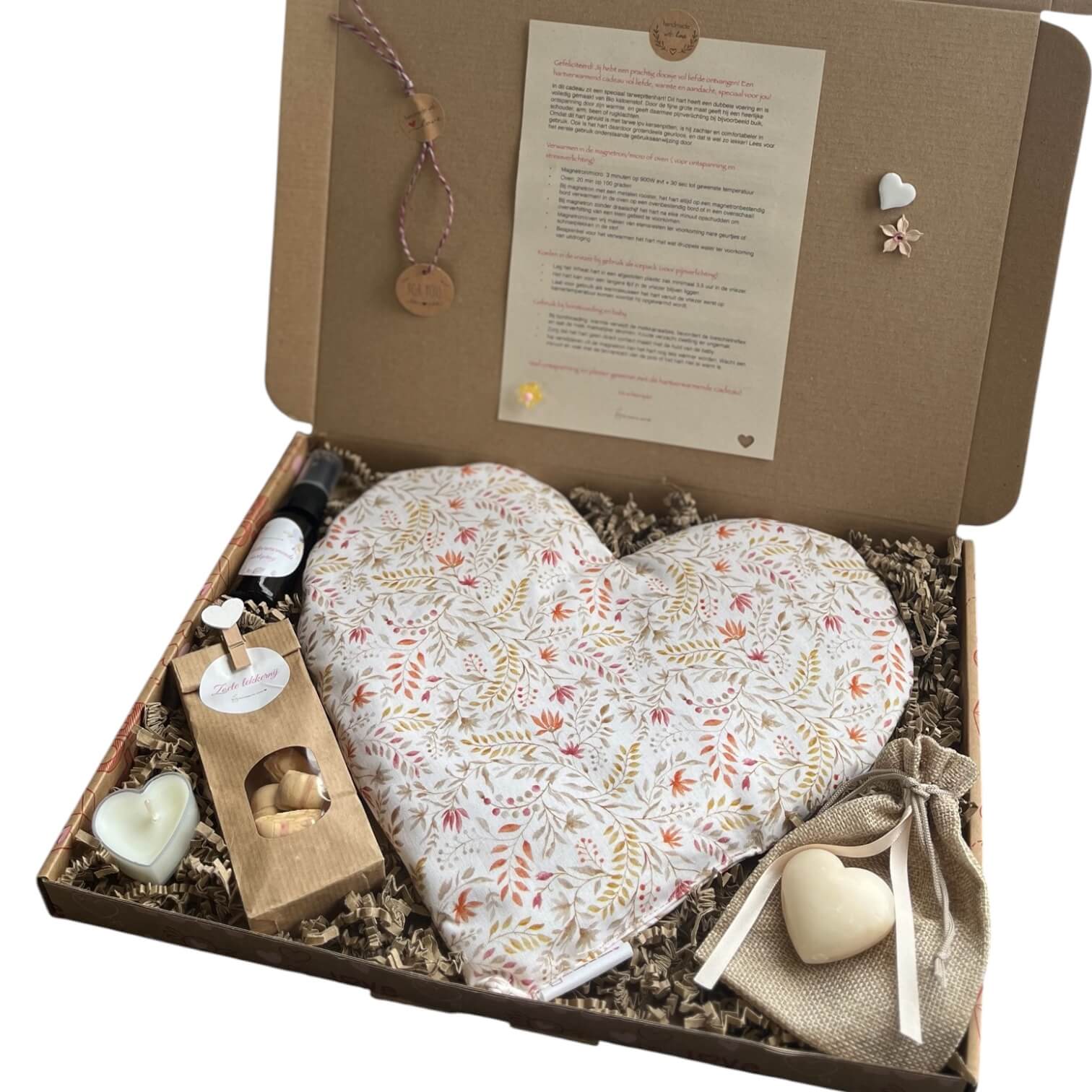 Liefdevol brievenbuscadeau met verwarmbaar hart met prachtige warme print. Stil geluk