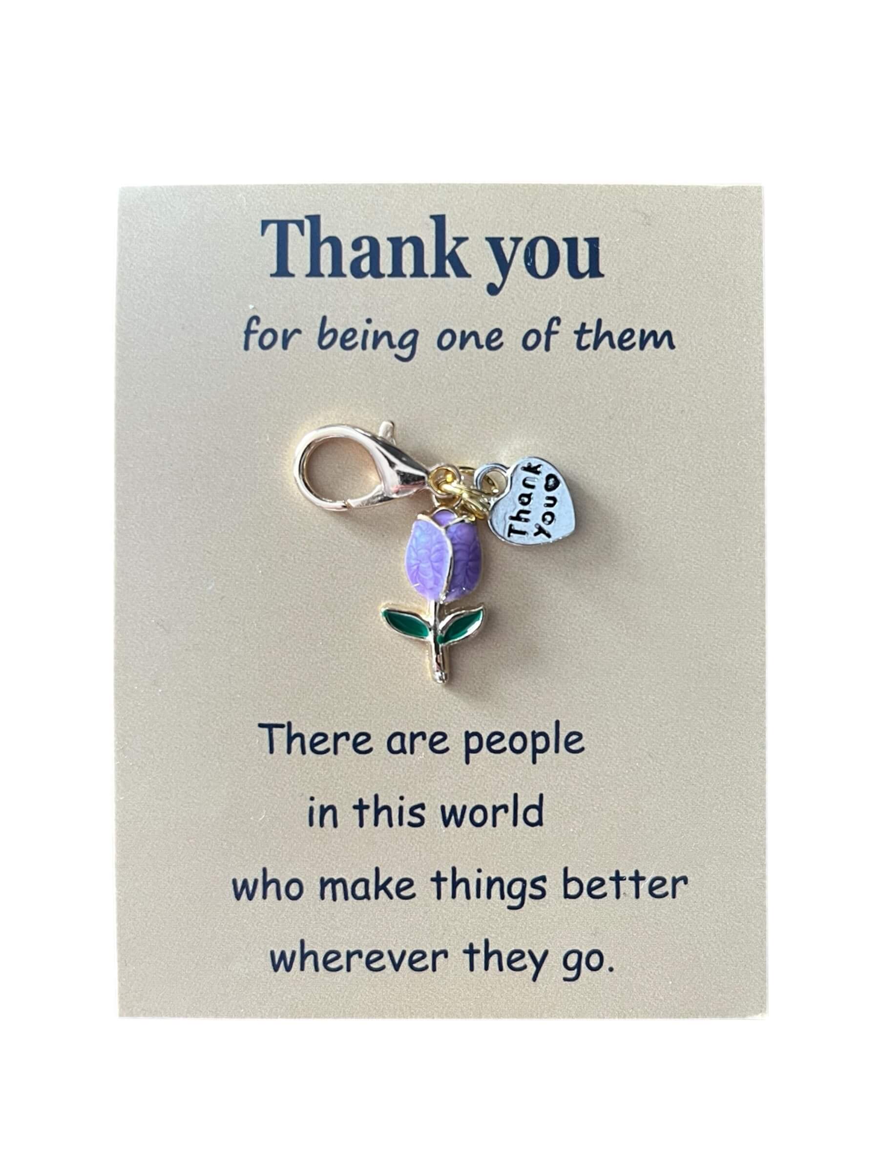 Bedankhanger met bloem en de tekst Thank you, warm gebaar.